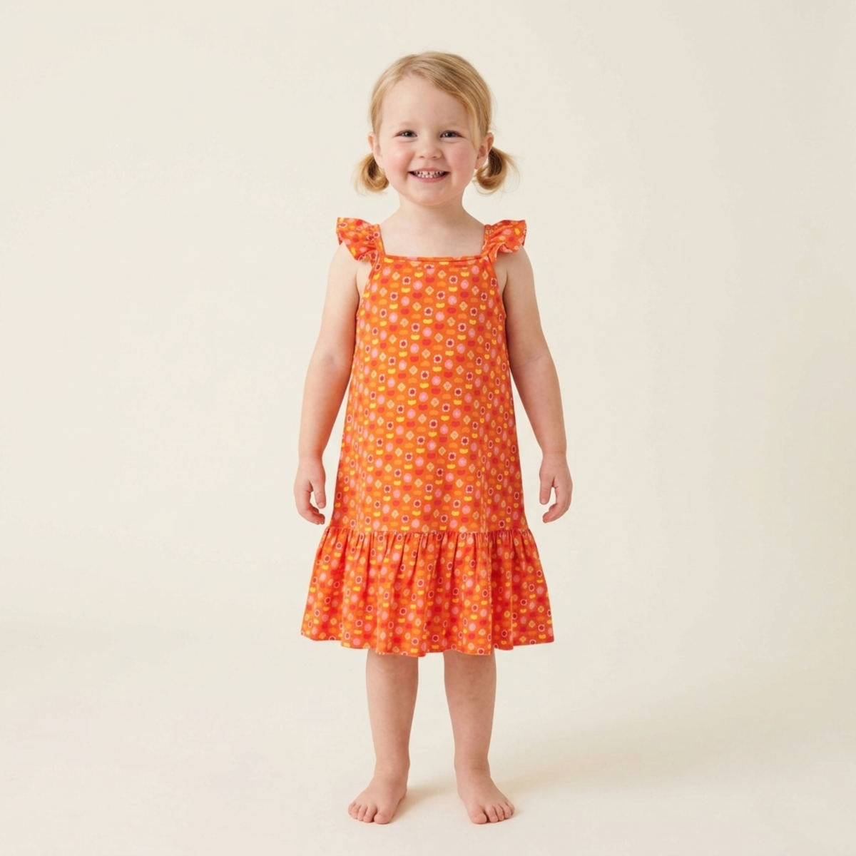 Ola! Otter Organic Cotton Strap Dress for Girls - Happy Camping | Everyday Dresses for Girls | Sustainable Baby & Toddler Girls Wear | 18 Months–6 Years