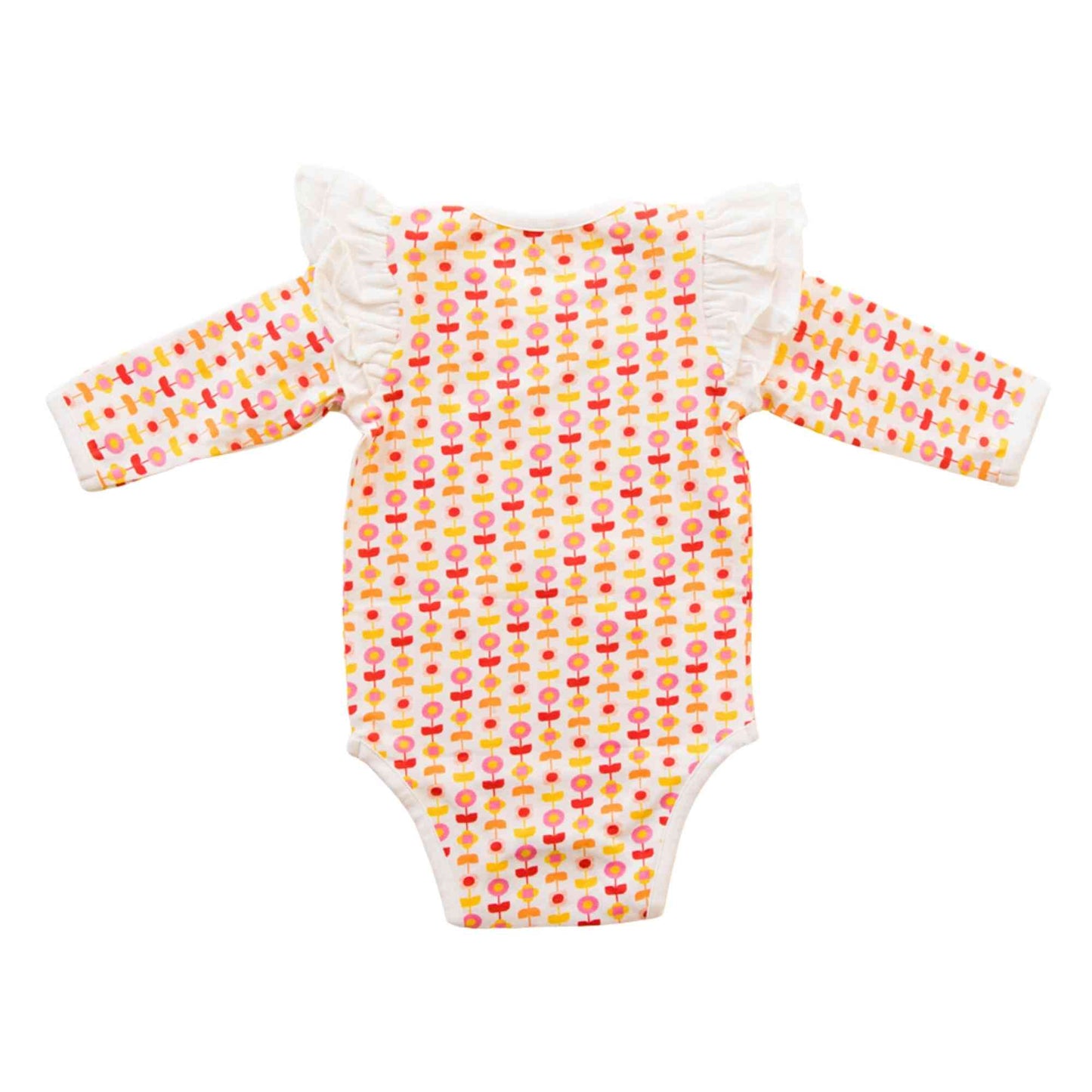 Ruffle Full Sleeve Bodysuit - Indian Flora White & Breezy Daisy
