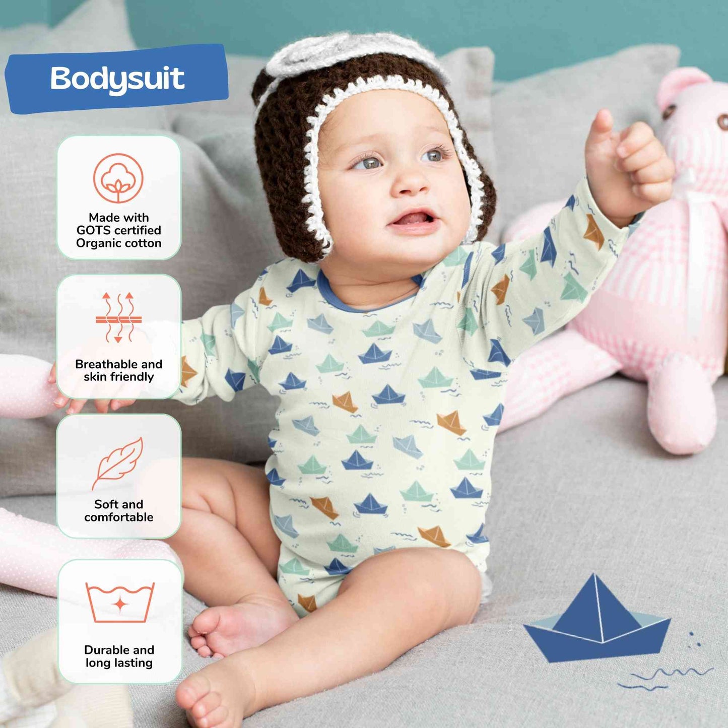 Full Sleeve Bodysuit - Paper Boat