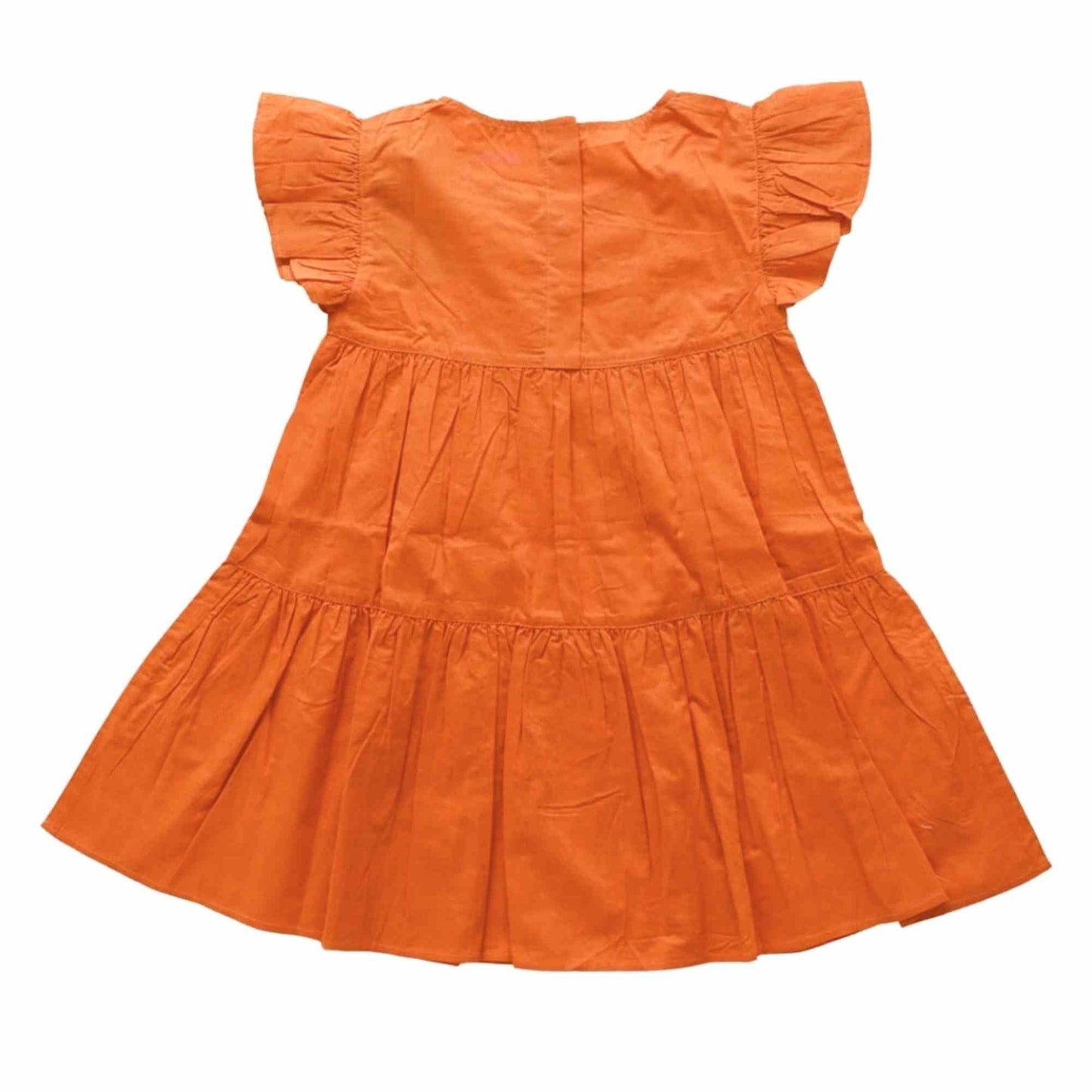 Flutter Sleeve Embroidered Dress - Orange