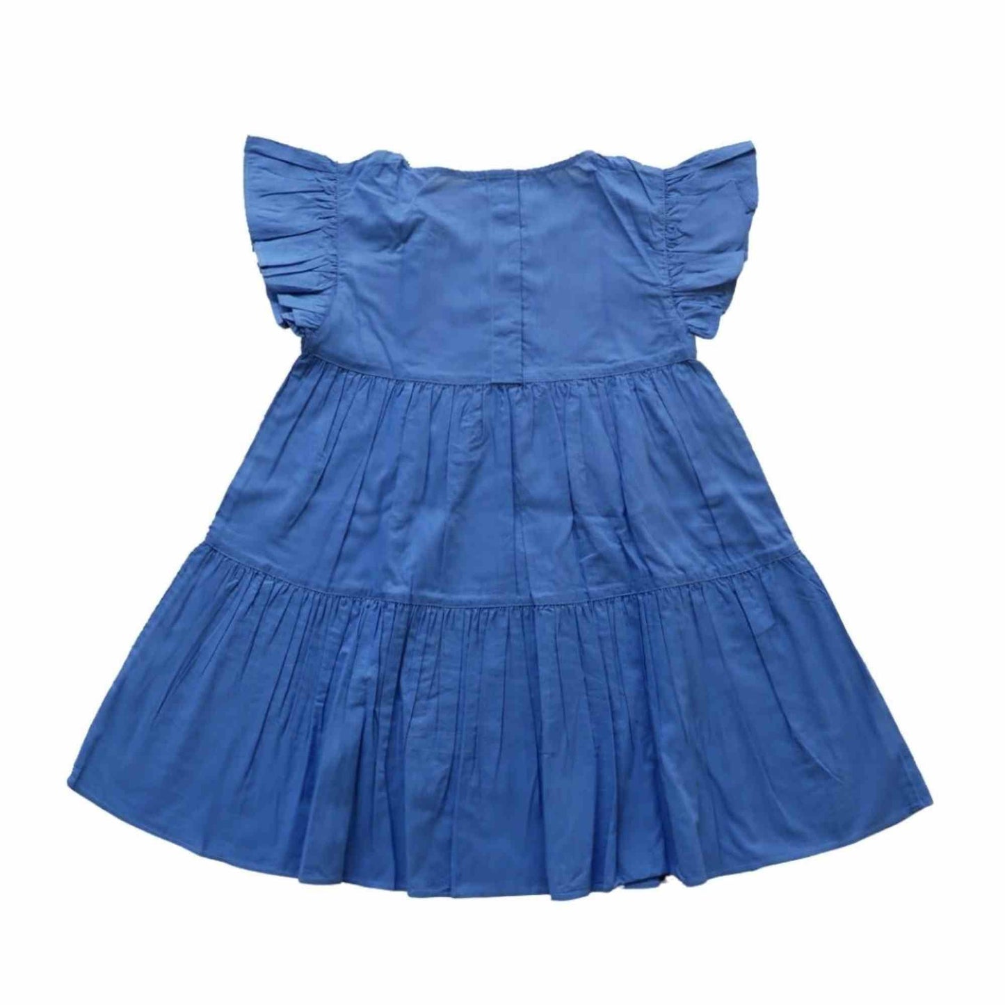 Flutter Sleeve Embroidered Dress - Navy Blue
