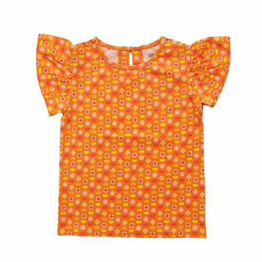 Flutter Sleeve Top - Indian Flora Orange