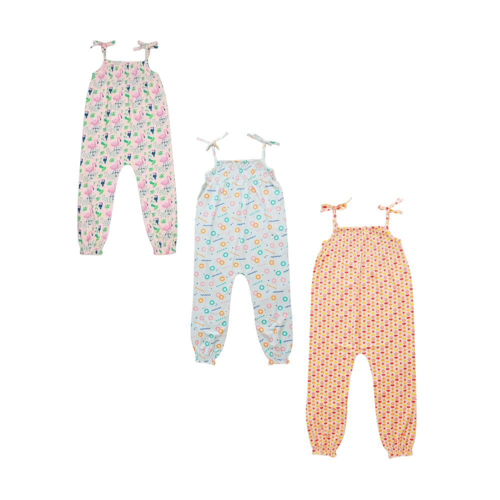 3 Pack Smoked Jumpsuit-Flamingo, Free Float & Indian Flora White