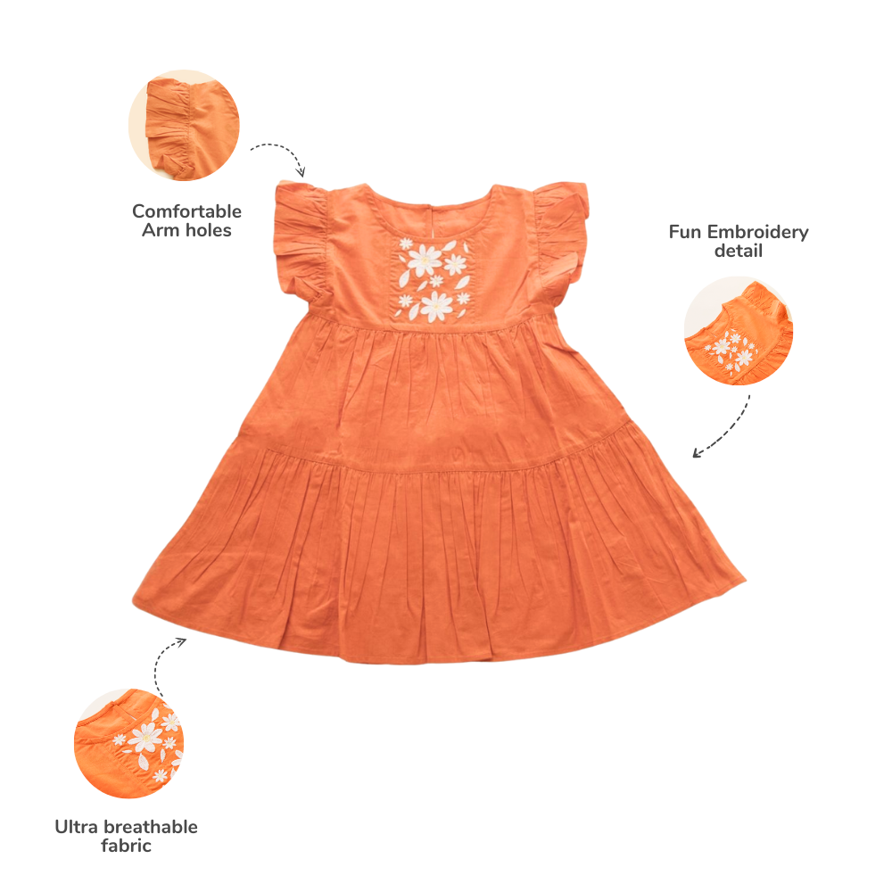 2 Pack Flutter Sleeve Embroidered Dress - Navy Blue & Orange