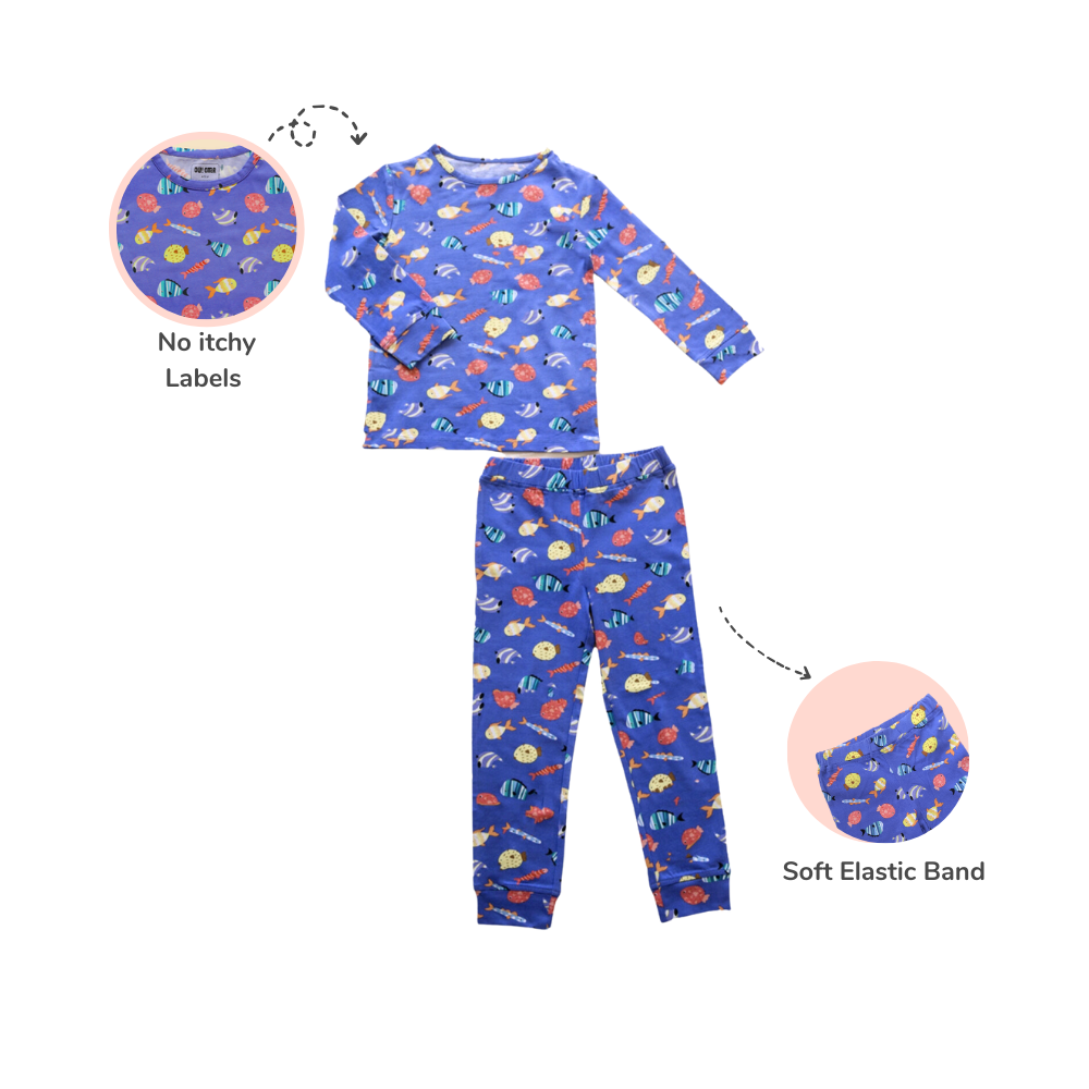 2 Pack Full Sleeve Nightsuit - Fuzzy Fishes & Camping