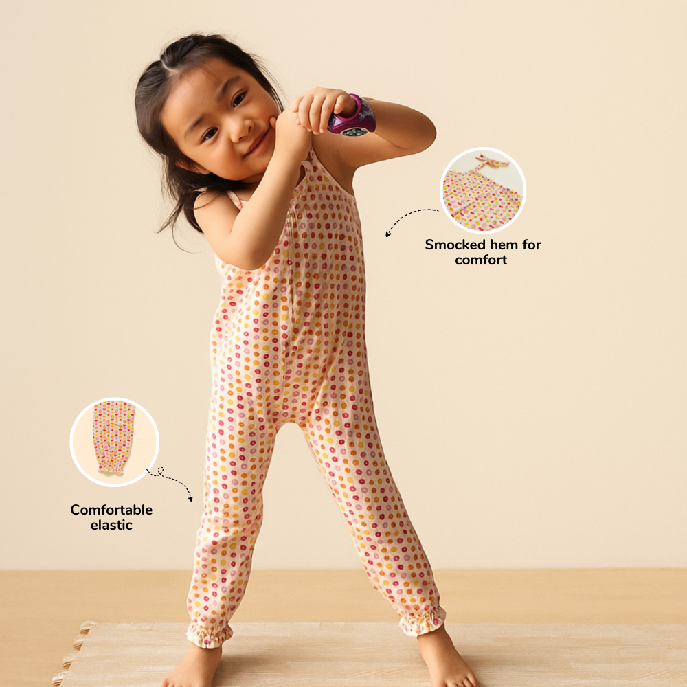 Smocked Jumpsuit - Indian Flora White