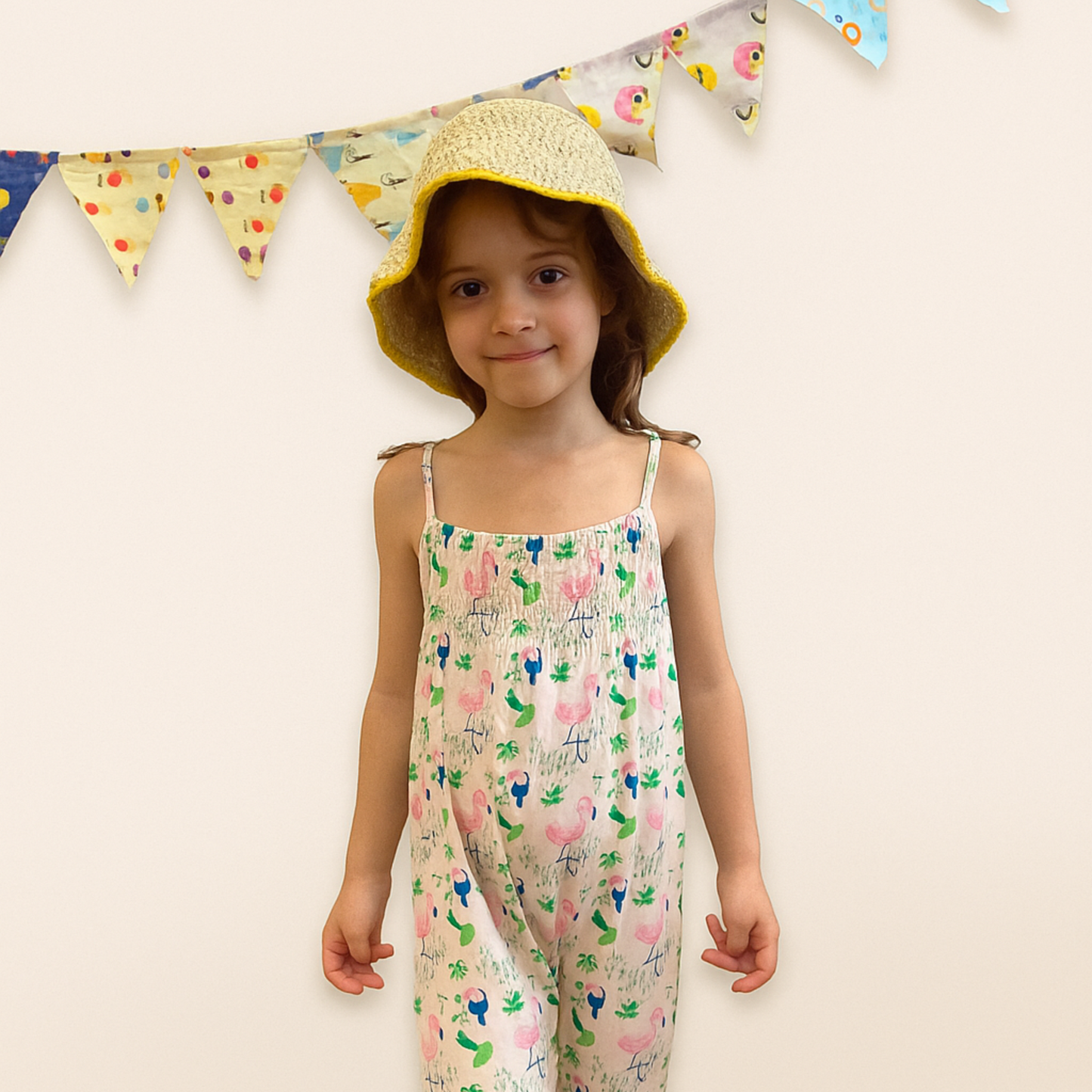 Smocked Jumpsuit - Flamingo Forest