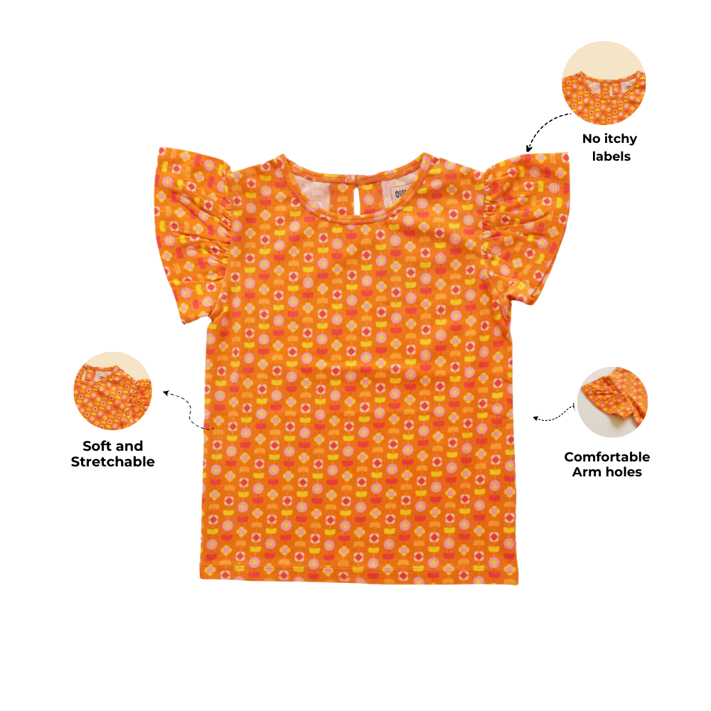 Flutter Sleeve Top - Indian Flora Orange