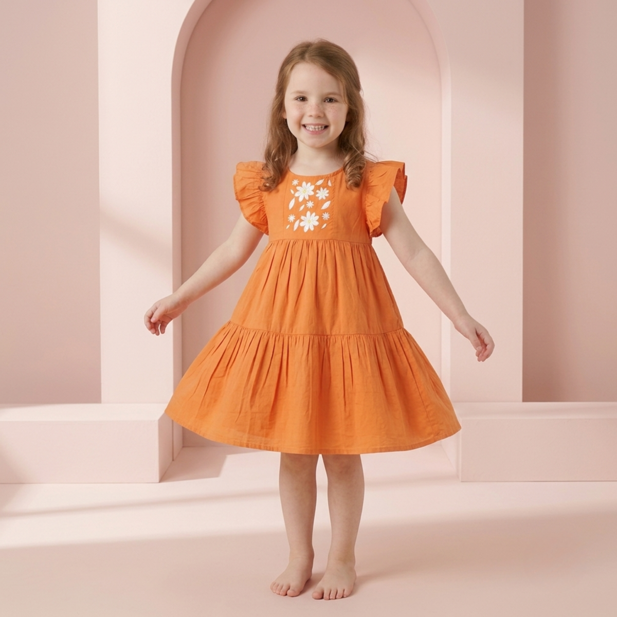 Ola! Otter Flutter Sleeve Embroidered Dress for Girls - Blue | Everyday Dresses for Girls | Sustainable Baby & Toddler Girls Wear | 18 Months–6 Years