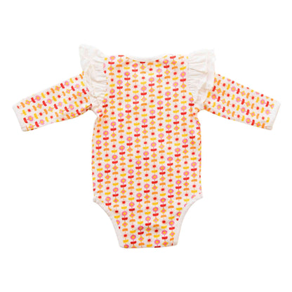 Ruffle Full Sleeve Bodysuit - Indian Flora White & Breezy Daisy