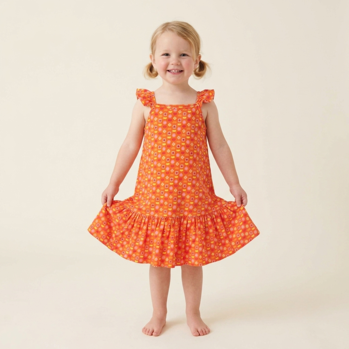 Ola! Otter Organic Cotton Strap Dress for Girls - Happy Camping | Everyday Dresses for Girls | Sustainable Baby & Toddler Girls Wear | 18 Months–6 Years