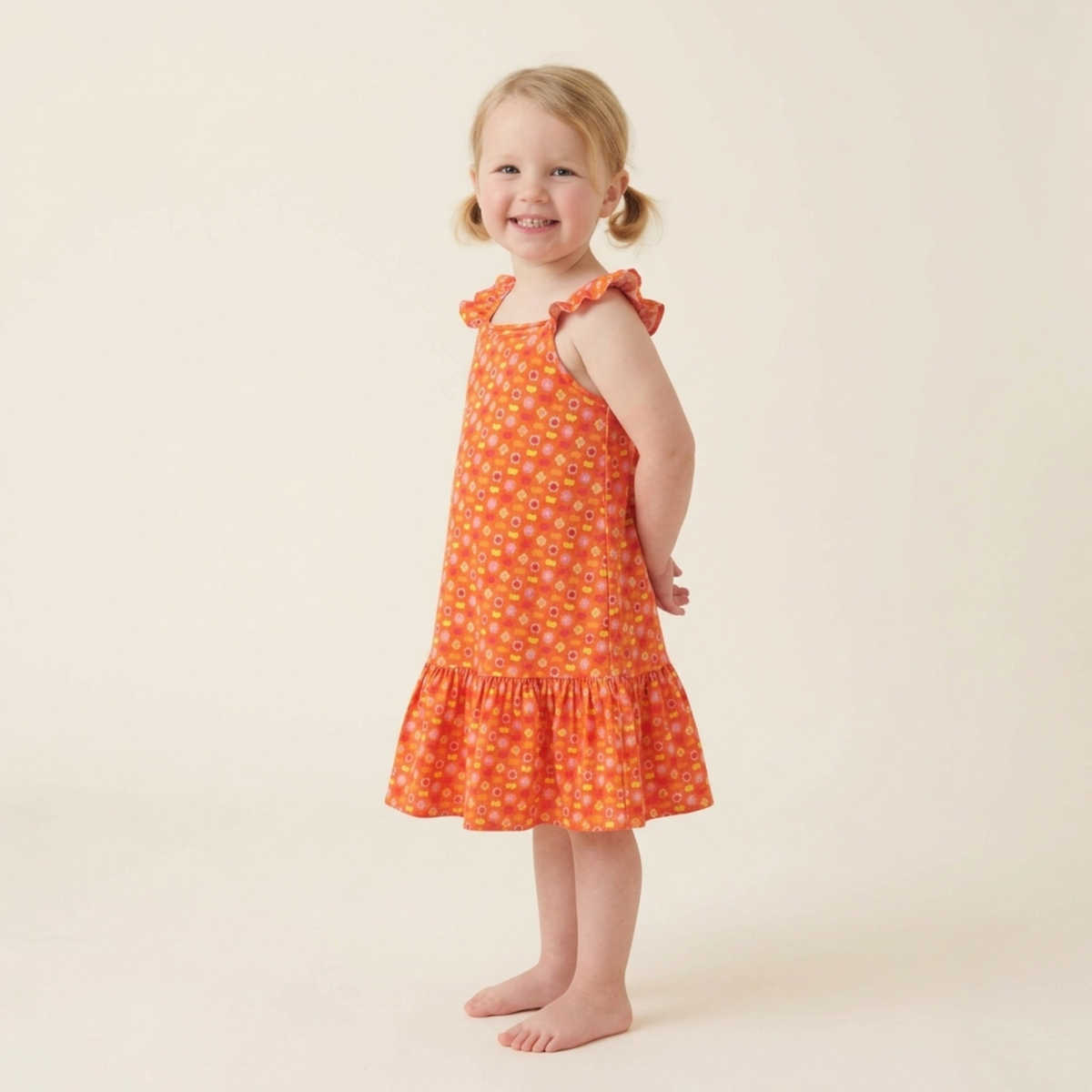 Ola! Otter Organic Cotton Strap Dress for Girls - Happy Camping | Everyday Dresses for Girls | Sustainable Baby & Toddler Girls Wear | 18 Months–6 Years