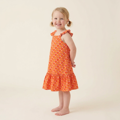 Ola! Otter Organic Cotton Strap Dress for Girls - Happy Camping | Everyday Dresses for Girls | Sustainable Baby & Toddler Girls Wear | 18 Months–6 Years
