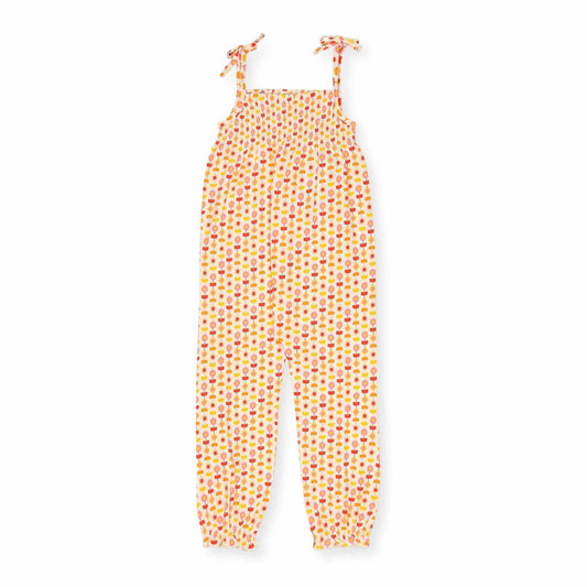 Ola! Otter 3 pack organic cotton smocked jumpsuits for girls in Flamingo, Free Float and Indian Flora prints - view 4