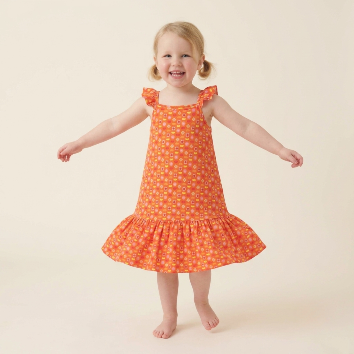 Ola! Otter Organic Cotton Strap Dress for Girls - Happy Camping | Everyday Dresses for Girls | Sustainable Baby & Toddler Girls Wear | 18 Months–6 Years