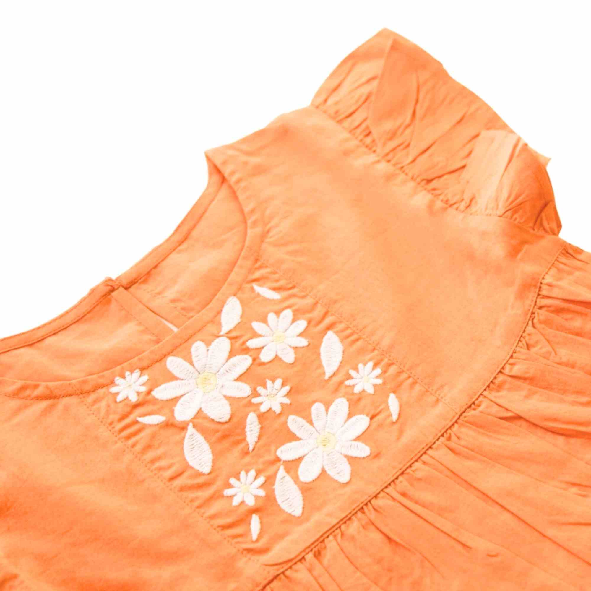 Flutter Sleeve Embroidered Dress - Orange