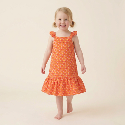 Ola! Otter Organic Cotton Strap Dress for Girls - Happy Camping | Everyday Dresses for Girls | Sustainable Baby & Toddler Girls Wear | 18 Months–6 Years