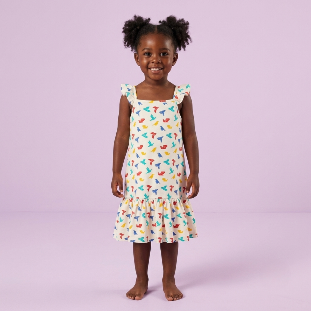 Ola! Otter Organic Cotton Strap Dress for Girls - Happy Camping | Everyday Dresses for Girls | Sustainable Baby & Toddler Girls Wear | 18 Months–6 Years