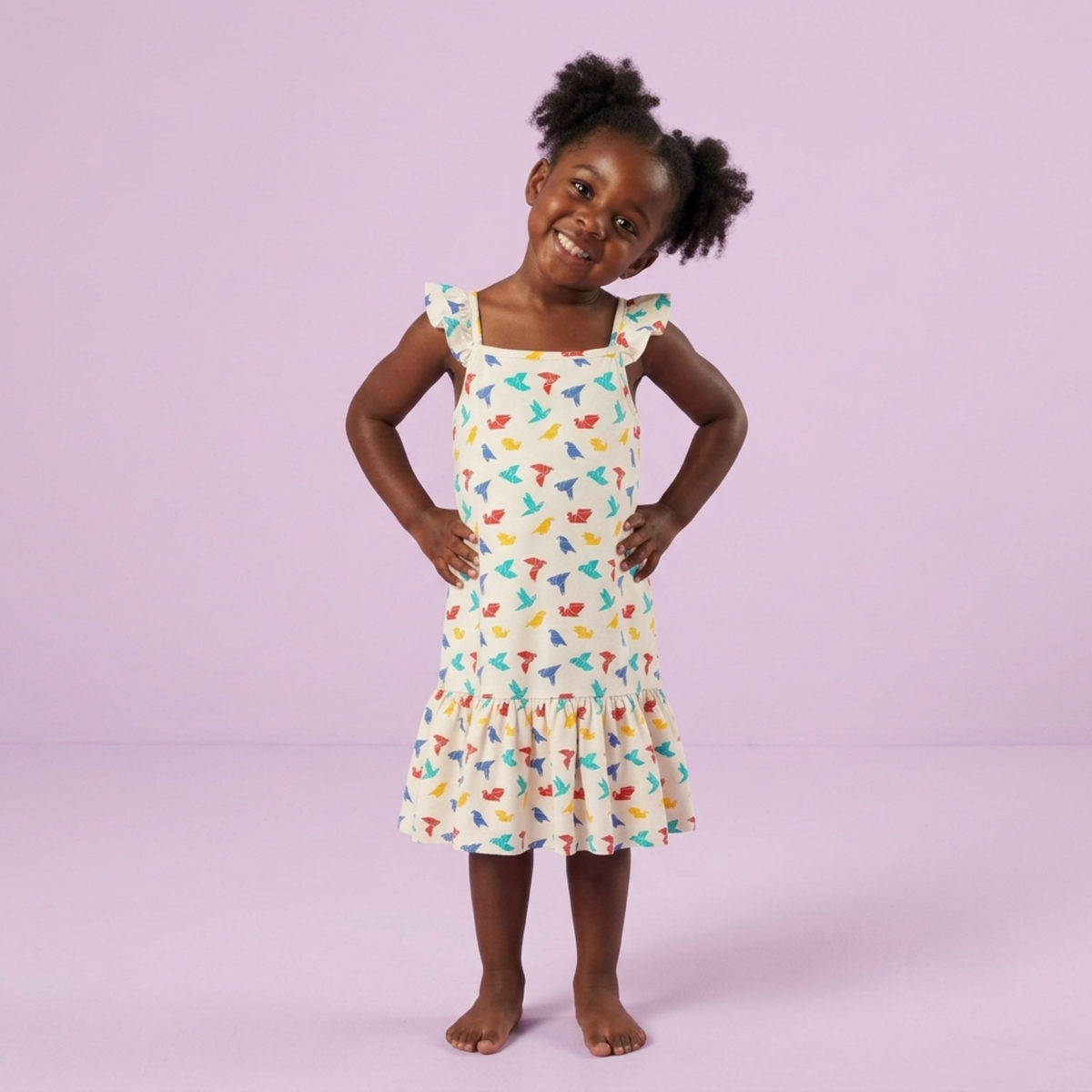Ola! Otter Organic Cotton Strap Dress for Girls - Happy Camping | Everyday Dresses for Girls | Sustainable Baby & Toddler Girls Wear | 18 Months–6 Years