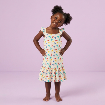Ola! Otter Organic Cotton Strap Dress for Girls - Happy Camping | Everyday Dresses for Girls | Sustainable Baby & Toddler Girls Wear | 18 Months–6 Years