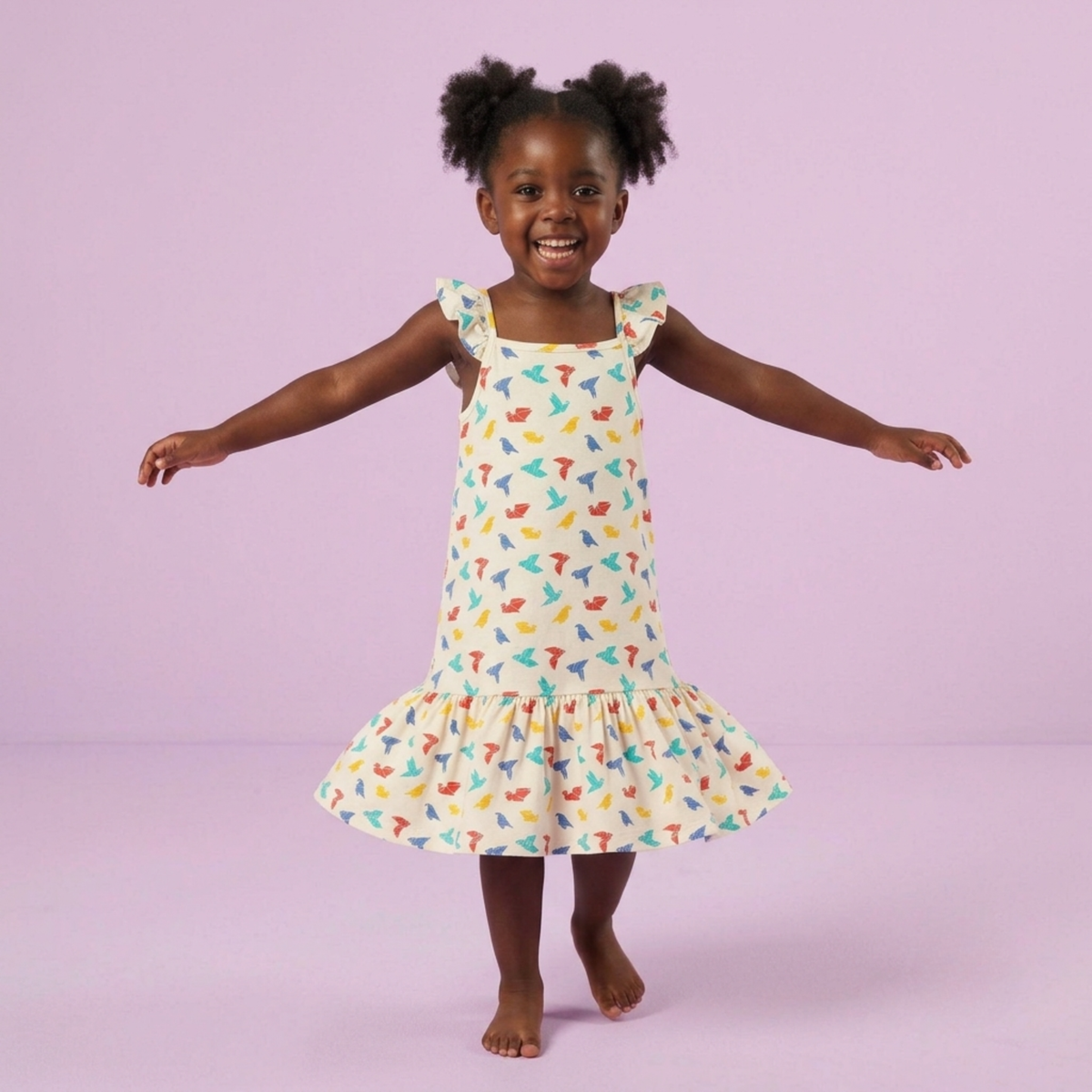 Ola! Otter Organic Cotton Strap Dress for Girls - Happy Camping | Everyday Dresses for Girls | Sustainable Baby & Toddler Girls Wear | 18 Months–6 Years