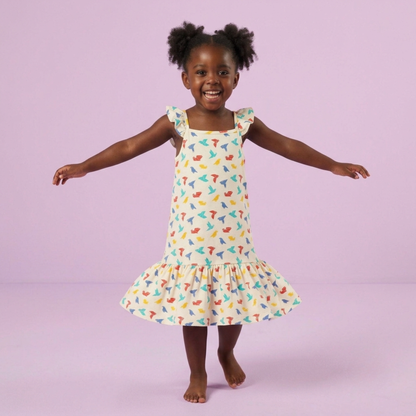 Ola! Otter Organic Cotton Strap Dress for Girls - Happy Camping | Everyday Dresses for Girls | Sustainable Baby & Toddler Girls Wear | 18 Months–6 Years