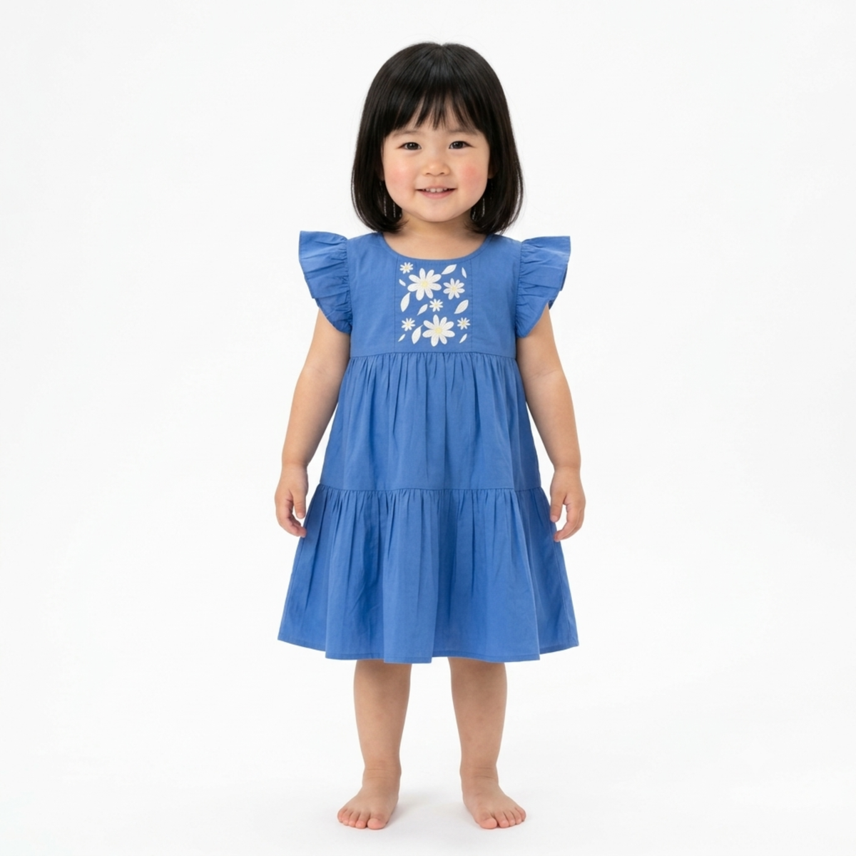 Ola! Otter Flutter Sleeve Embroidered Dress for Girls - Blue | Everyday Dresses for Girls | Sustainable Baby & Toddler Girls Wear | 18 Months–6 Years
