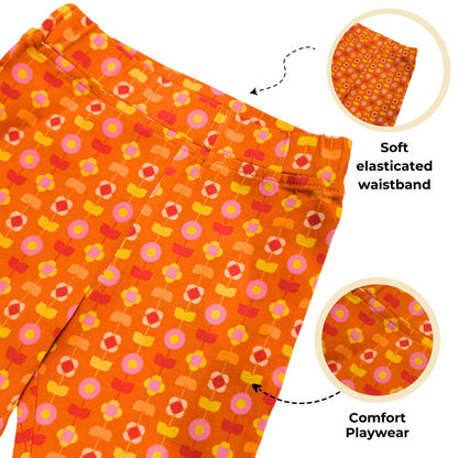 Girl Leggings - Indian Flora Orange