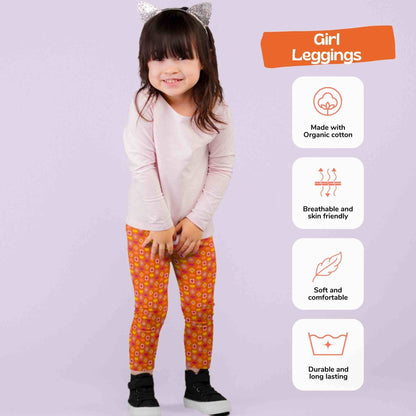 Girl Leggings - Indian Flora Orange