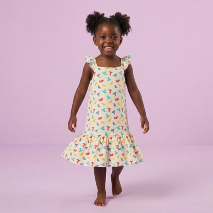 Ola! Otter Organic Cotton Strap Dress for Girls - Happy Camping | Everyday Dresses for Girls | Sustainable Baby & Toddler Girls Wear | 18 Months–6 Years