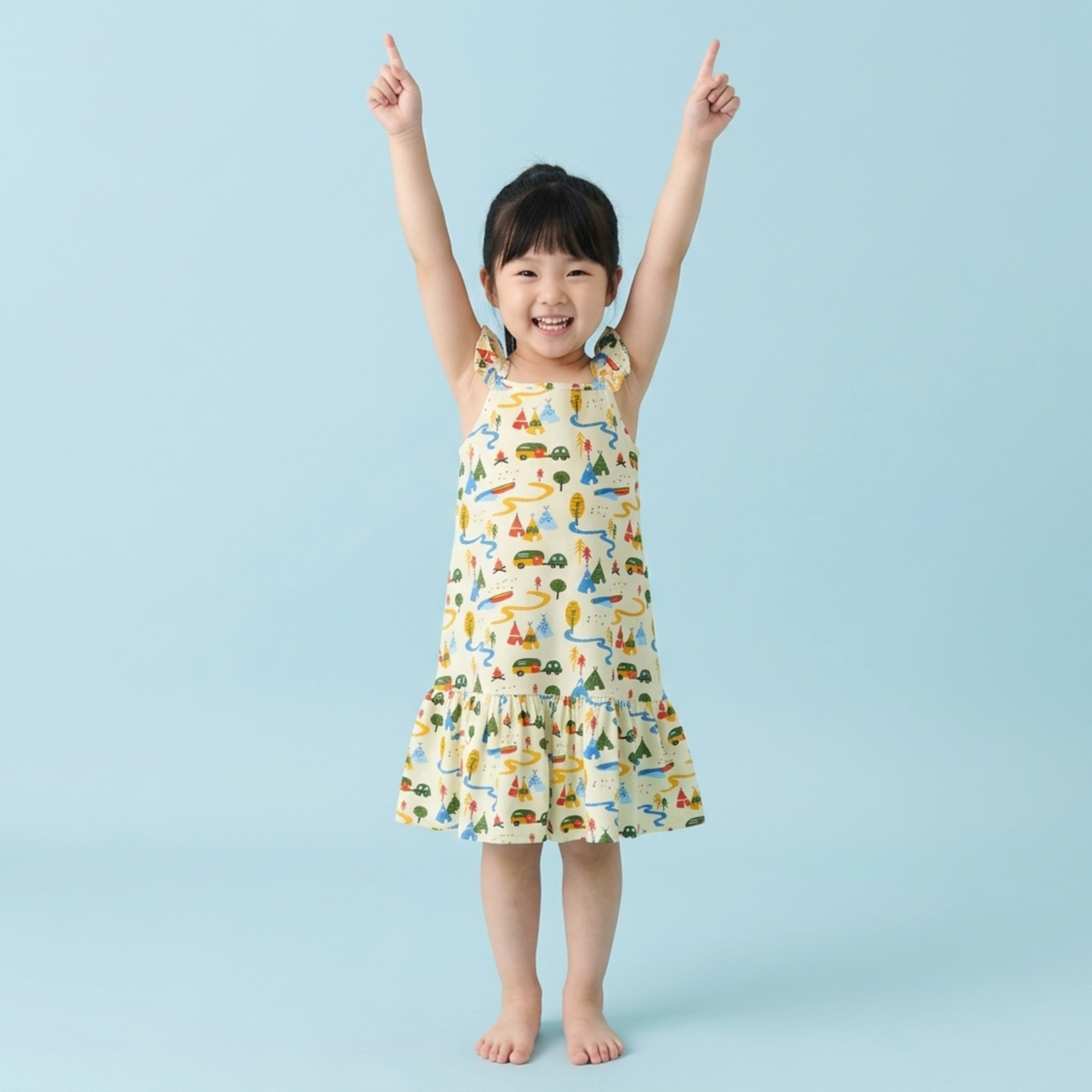 Ola! Otter Organic Cotton Strap Dress for Girls - Happy Camping | Everyday Dresses for Girls | Sustainable Baby & Toddler Girls Wear | 18 Months–6 Years