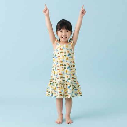 Ola! Otter Organic Cotton Strap Dress for Girls - Happy Camping | Everyday Dresses for Girls | Sustainable Baby & Toddler Girls Wear | 18 Months–6 Years