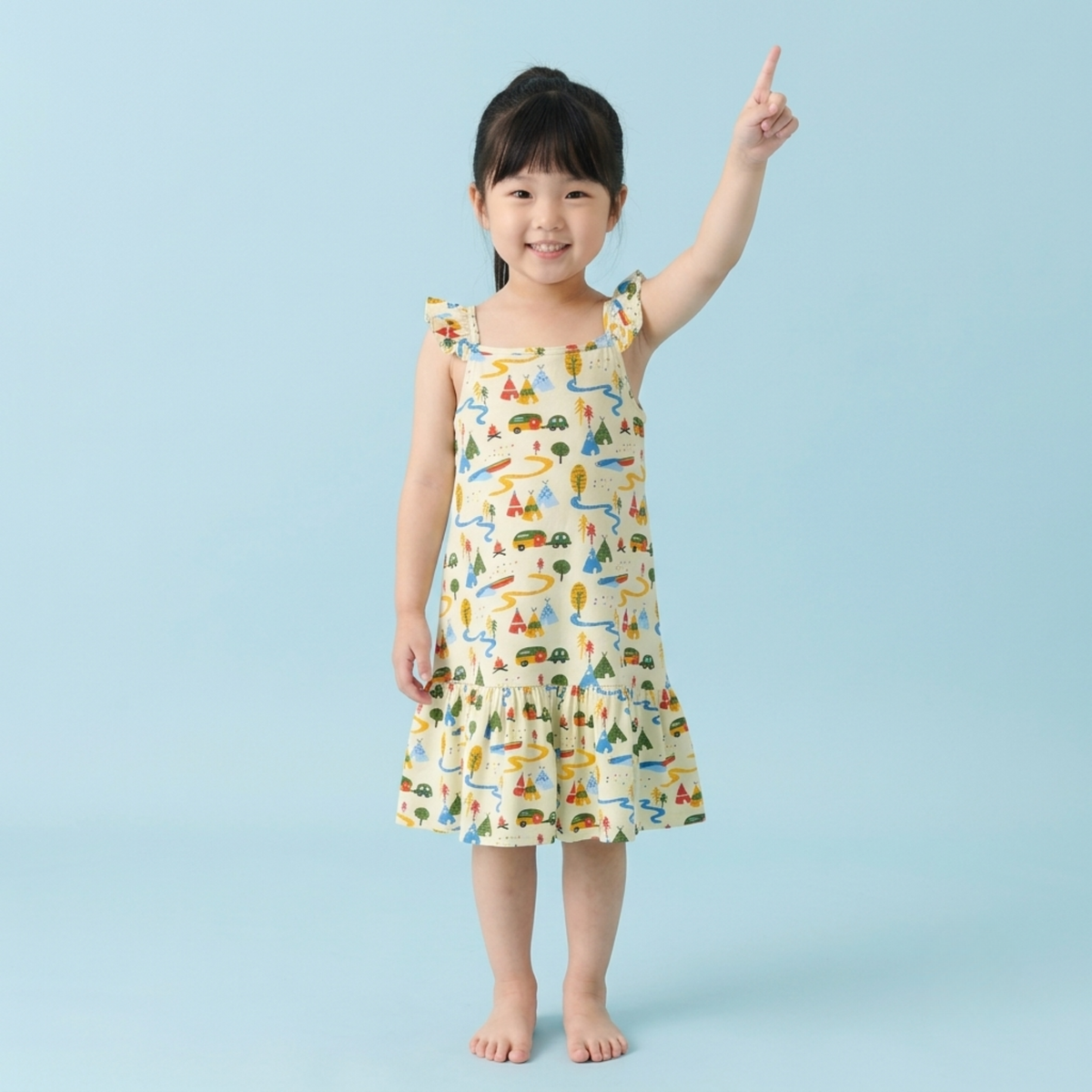 Ola! Otter Organic Cotton Strap Dress for Girls - Happy Camping | Everyday Dresses for Girls | Sustainable Baby & Toddler Girls Wear | 18 Months–6 Years