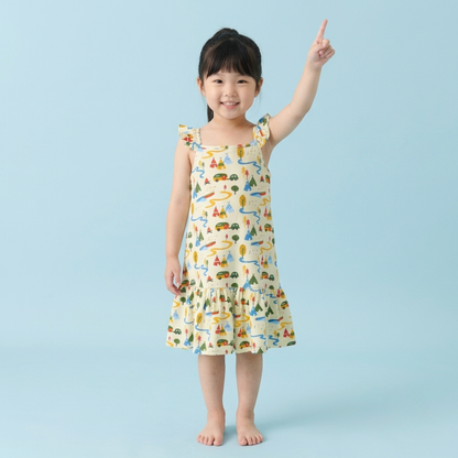 Ola! Otter Organic Cotton Strap Dress for Girls - Happy Camping | Everyday Dresses for Girls | Sustainable Baby & Toddler Girls Wear | 18 Months–6 Years