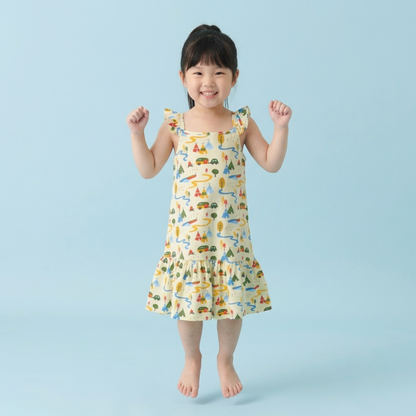 Ola! Otter Organic Cotton Strap Dress for Girls - Happy Camping | Everyday Dresses for Girls | Sustainable Baby & Toddler Girls Wear | 18 Months–6 Years
