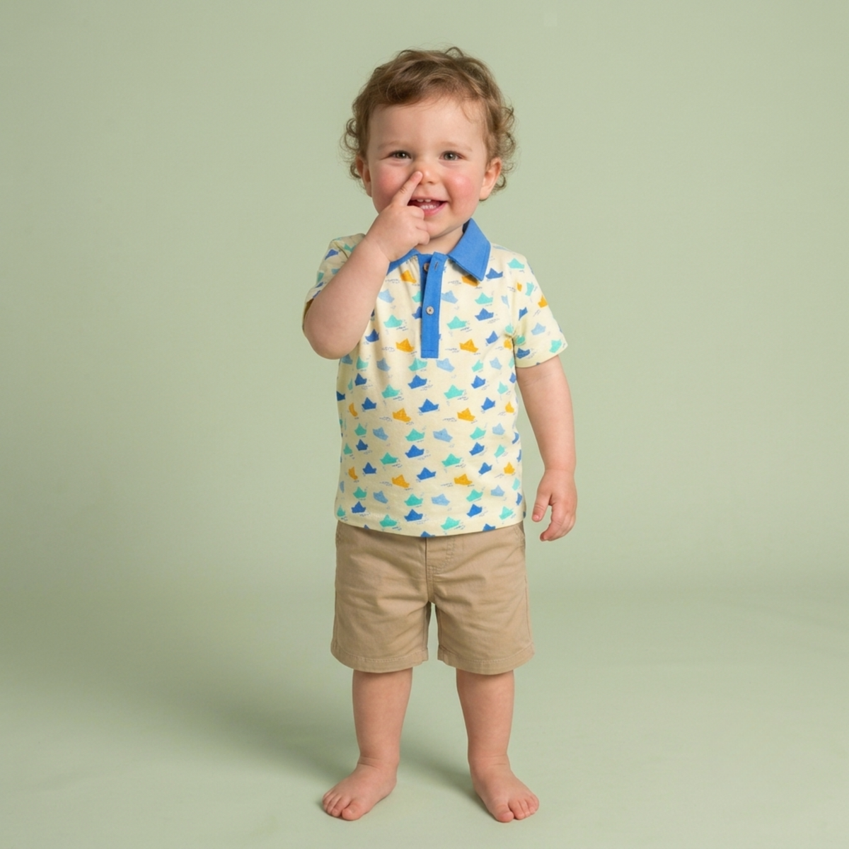 Organic Cotton Kids Polo T-Shirt for Boys | Sustainable Baby & Toddler T-shirt | Pinwheel Parade & Paper Boat Print | Red & Blue | Ola! Otter (18 Months–6 Years)