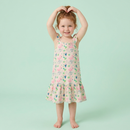 Ola! Otter Organic Cotton Strap Dress for Girls - Happy Camping | Everyday Dresses for Girls | Sustainable Baby & Toddler Girls Wear | 18 Months–6 Years