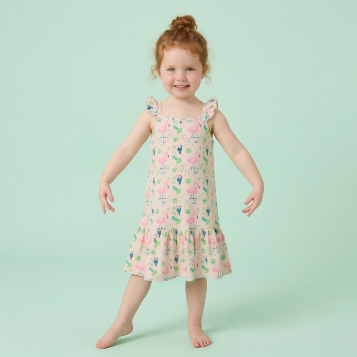 Ola! Otter Organic Cotton Strap Dress for Girls - Happy Camping | Everyday Dresses for Girls | Sustainable Baby & Toddler Girls Wear | 18 Months–6 Years