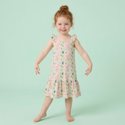 Ola! Otter Organic Cotton Strap Dress for Girls - Happy Camping | Everyday Dresses for Girls | Sustainable Baby & Toddler Girls Wear | 18 Months–6 Years