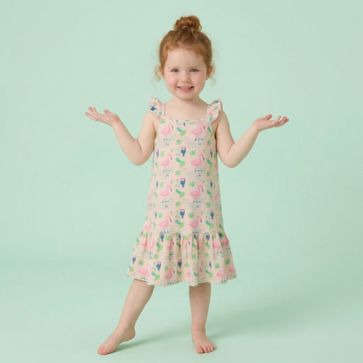 Ola! Otter Organic Cotton Strap Dress for Girls - Happy Camping | Everyday Dresses for Girls | Sustainable Baby & Toddler Girls Wear | 18 Months–6 Years
