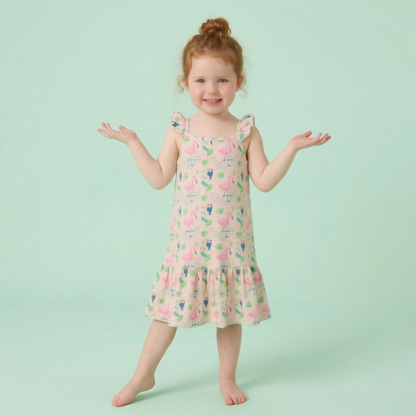 Ola! Otter Organic Cotton Strap Dress for Girls - Happy Camping | Everyday Dresses for Girls | Sustainable Baby & Toddler Girls Wear | 18 Months–6 Years