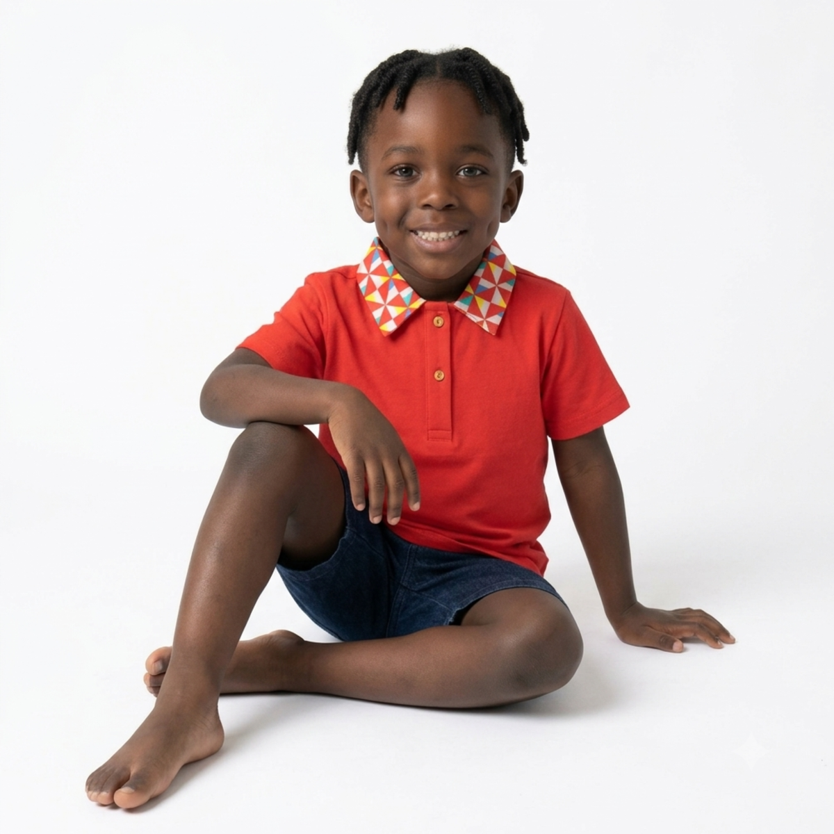 Organic Cotton Kids Polo T-Shirt for Boys | Sustainable Baby & Toddler T-shirt | Pinwheel Parade & Paper Boat Print | Red & Blue | Ola! Otter (18 Months–6 Years)