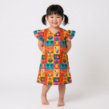 Ola! Otter Organic Cotton A-Line Dress for Girls - Mixed Fruit | Dresses for Girls | Sustainable Baby & Toddler Girl Clothing | 18 Months–6 Years