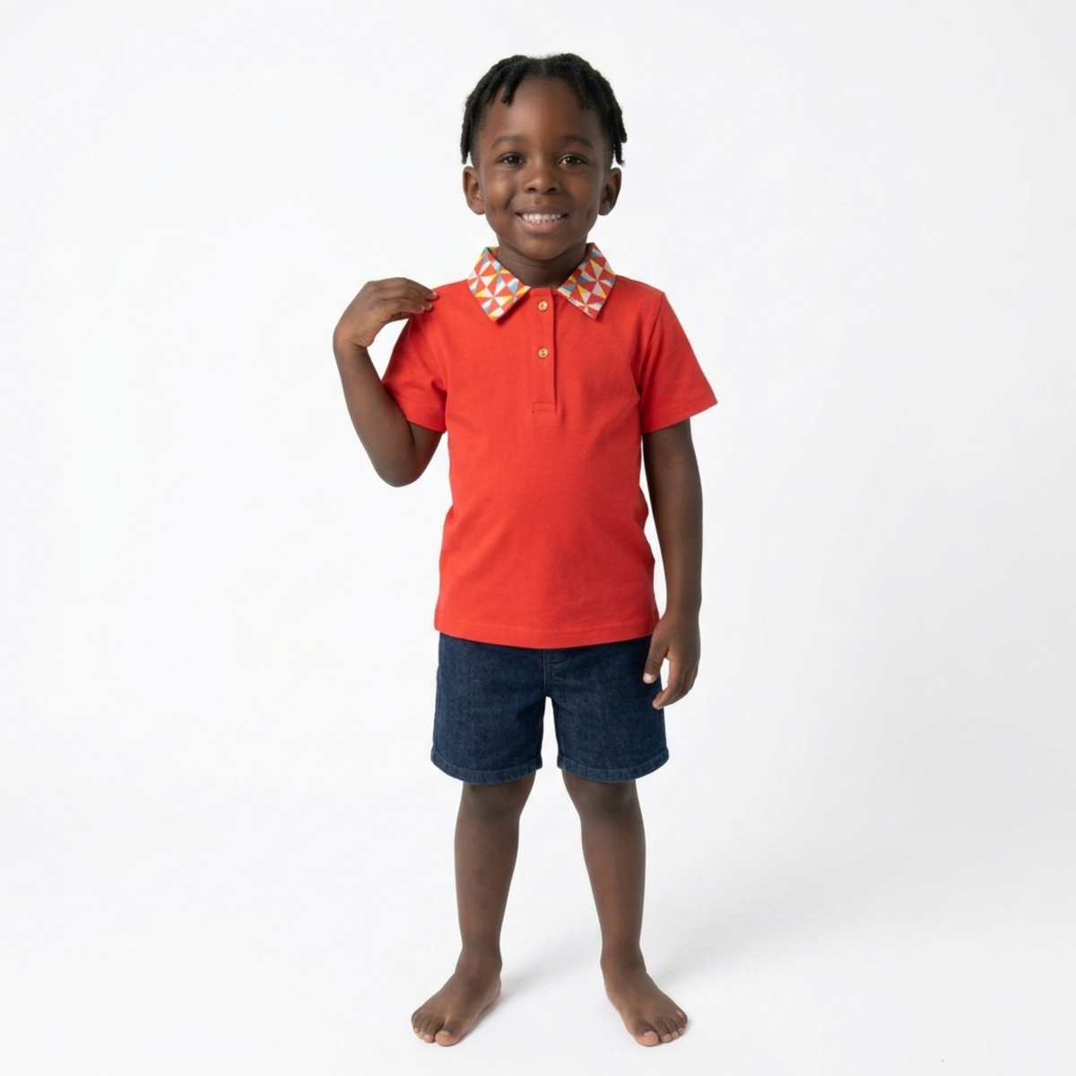 Organic Cotton Kids Polo T-Shirt for Boys | Sustainable Baby & Toddler T-shirt | Pinwheel Parade & Paper Boat Print | Red & Blue | Ola! Otter (18 Months–6 Years)