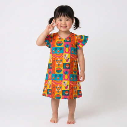 Ola! Otter Organic Cotton A-Line Dress for Girls - Mixed Fruit | Dresses for Girls | Sustainable Baby & Toddler Girl Clothing | 18 Months–6 Years