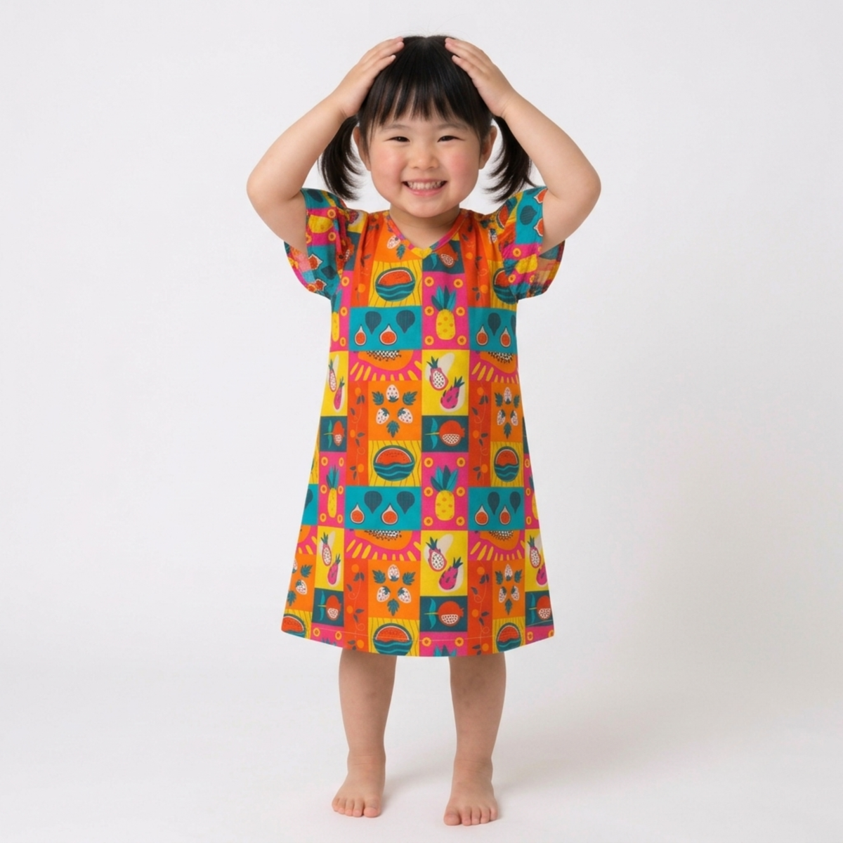 Ola! Otter Organic Cotton A-Line Dress for Girls - Mixed Fruit | Dresses for Girls | Sustainable Baby & Toddler Girl Clothing | 18 Months–6 Years