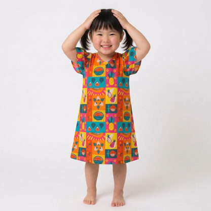 Ola! Otter Organic Cotton A-Line Dress for Girls - Mixed Fruit | Dresses for Girls | Sustainable Baby & Toddler Girl Clothing | 18 Months–6 Years