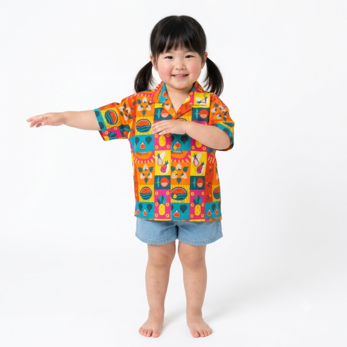 Ola! Otter Organic Cotton Relaxed Fit Shirt for Kids| Shirt for Boys & Girls | Sustainable Baby & Toddler Wear | Soft & Comfortable | Mixed Fruit & Tiger Foliage Print | Multicolored & Blue | 18 Months–6 Years