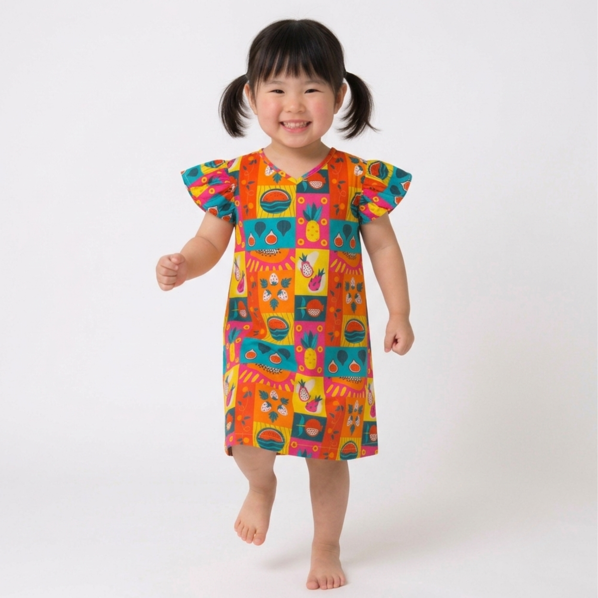Ola! Otter Organic Cotton A-Line Dress for Girls - Mixed Fruit | Dresses for Girls | Sustainable Baby & Toddler Girl Clothing | 18 Months–6 Years