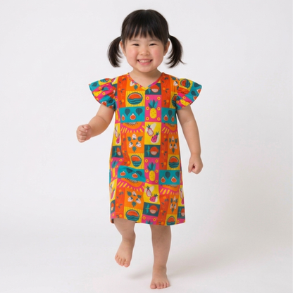Ola! Otter Organic Cotton A-Line Dress for Girls - Mixed Fruit | Dresses for Girls | Sustainable Baby & Toddler Girl Clothing | 18 Months–6 Years
